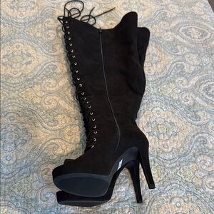Torrid Black Lace-Up Knee-High Boots